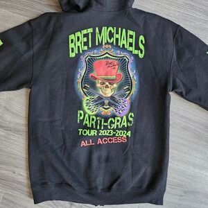 Bret Michaels Parti-Gras Tour 2023-2024 Zip Up Hoodie Black Neon Skull Mens M